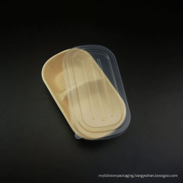 2 compartment wheat straw lunch box with plastic lid